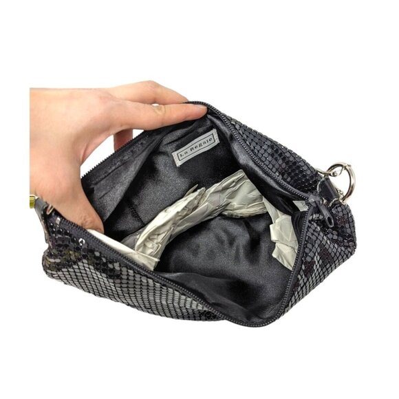 La Regale Crescent Hobo Bag Metal Mesh Evening Bag Cocktail Purse Handbag Black - Picture 3 of 5